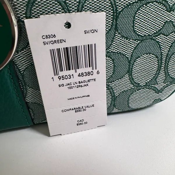 Coach C8306 Lonnie Baguette In Signature Jacquard & Leather Green - Image 9