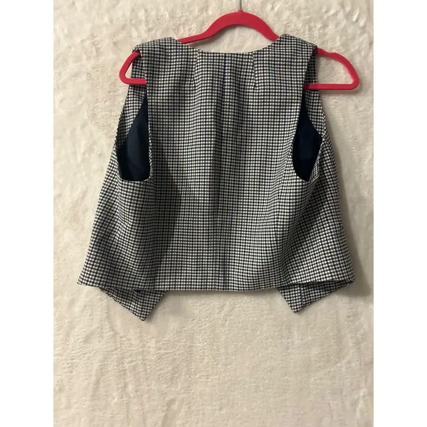 Madewell Italian Fabric Plaid Button Front Vest Navy Black‎ White Size 8 - Image 7