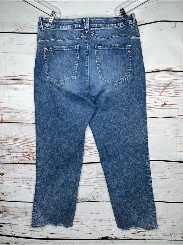 Democracy Size 16 Blue Denim “Ab” Solution High Rise Raw Hem Boyfriend Jeans - Image 2