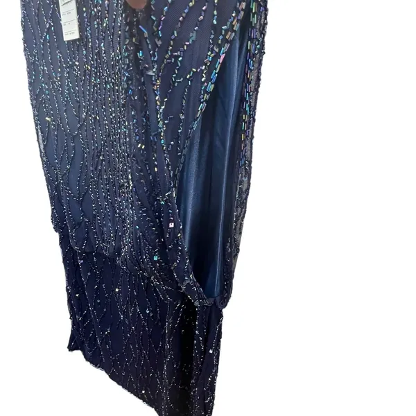 J Kara Beaded Sleeveless Popover Sheath Dress Iridescent Sequin Navy‎ Size 14 - Image 9