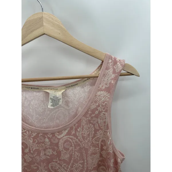 Lucky Brand Pajamas‎ Women XL Pink Cream Paisley Print Tank Top Drawstring Pants - Image 5