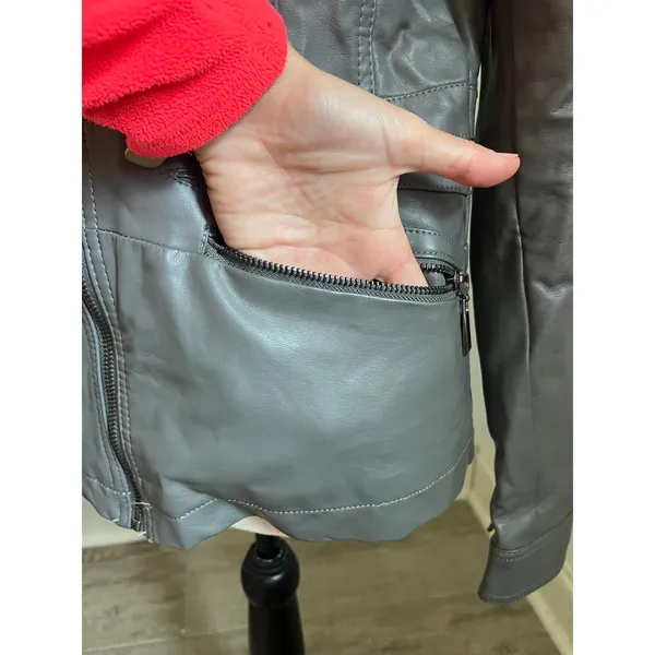 Joujou Gray Leather Jacket Womens XS Moto Zip Up Quilted Biker‎ Edgy Urban Chic - Image 5