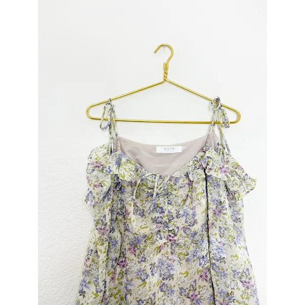 ASTR The Label Anastasia Cutout Mini Dress Small Ivory Lilac Floral Cottagecore - Image 6