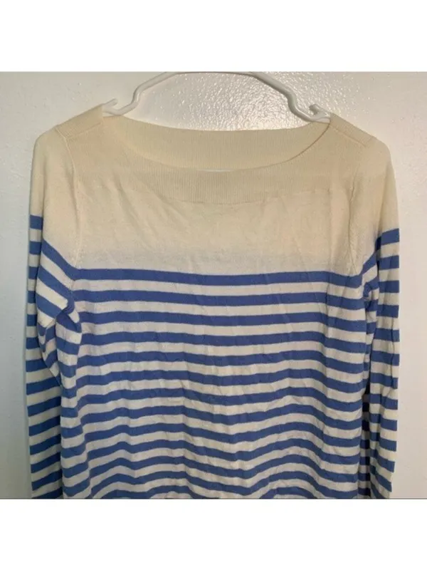 Gap Women's Size Small Boatneck Sweater Moore Blue Stripe Wool Long Sleeve - Image 3