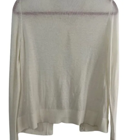 LOFT Women's Ivory Button-Up Cardigan Lightweight Angora Blend Sz M - Image 3