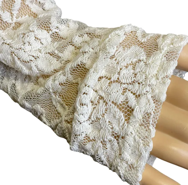 Sheer Long Lace Sleeve Blouse Cream With Coral Applique On Front Size L - Image 3
