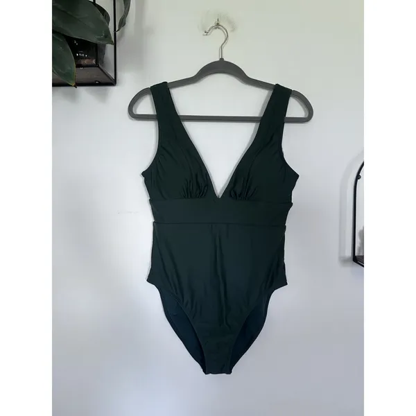 NWT Quince Palm Green Italian Plunge One-Piece Swimsuit Size Large - Image 3
