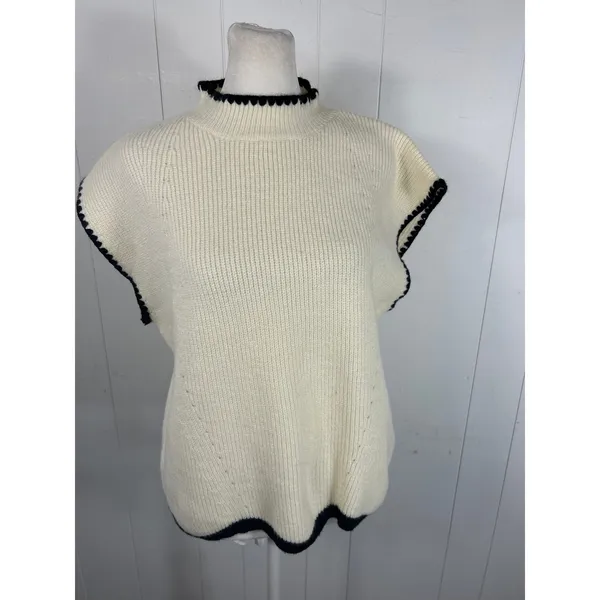 Entro NWT Women's Madison Cap Sleeve Sweater Top in Cream/Black Size Large. - Image 4