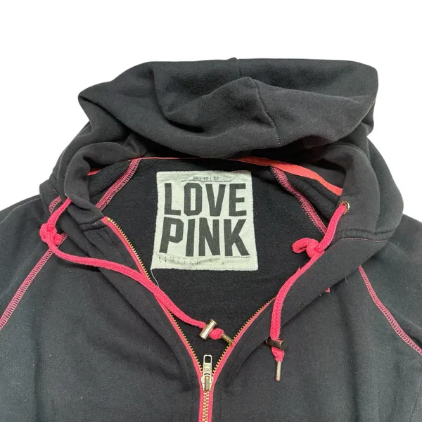 PINK Y2K Pink & Black Contrast Color Block Zip Up Hoodie Limited Edition - Image 3