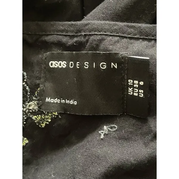 ASOS DESIGN cotton poplin embroidery shirred bodice mini dress in black - Image 10