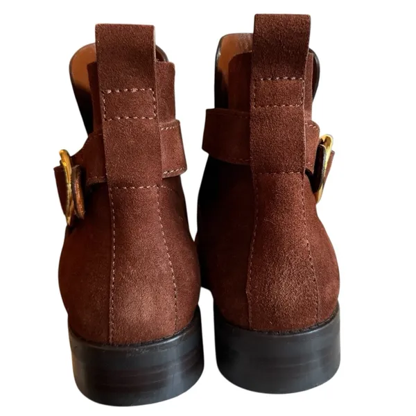 See by Chloé Lyna Suede Ankle Boots Brown Gold Buckle Women’s Size 40.5(US 10.5) - Image 5