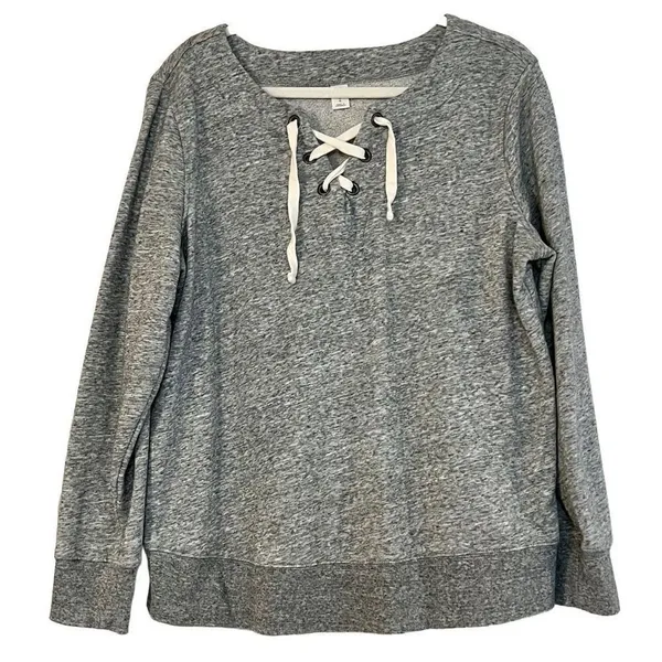 Old Navy Gray Lace Up Sweatshirt Large - Image 2