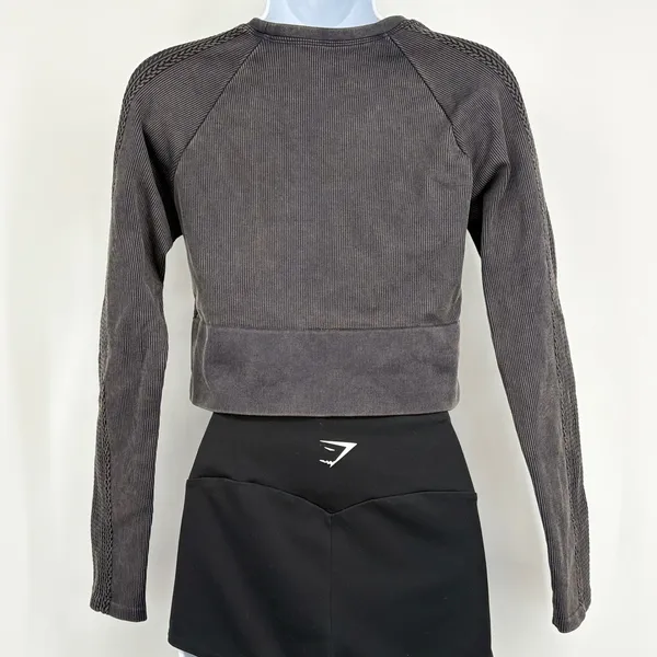 OFFLINE by Aerie Crop Top Women LG Gray Acid Wash Seamless Long Sleeve Big Chill - Image 4