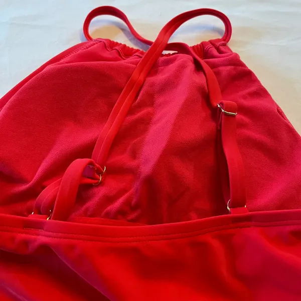 New Shade & Shore Tankini Swim Top Solid Red Size XS Racerback Adjustable - Image 3