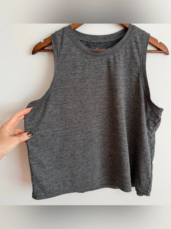 Quince Flowknit Breeze Muscle Tank Top Heather Charcoal Grey Large L - Image 2
