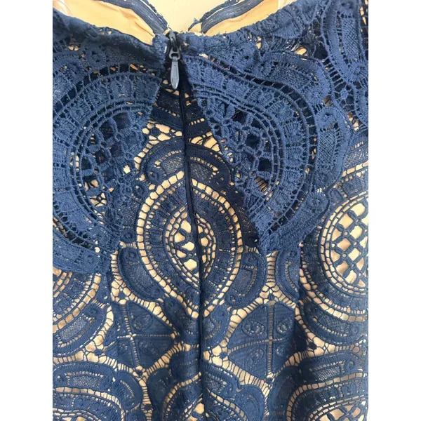 Lulus Bellisimo Navy Blue Lace Off Shoulder Bodycon Dress Size Medium NWT - Image 6