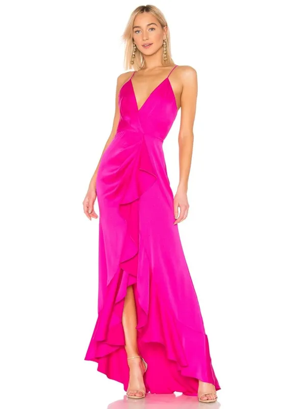 Jay Godfrey Elsie Gown Pleated Ruffle Slit Maxi Dress Pink Size 8 - Image 3