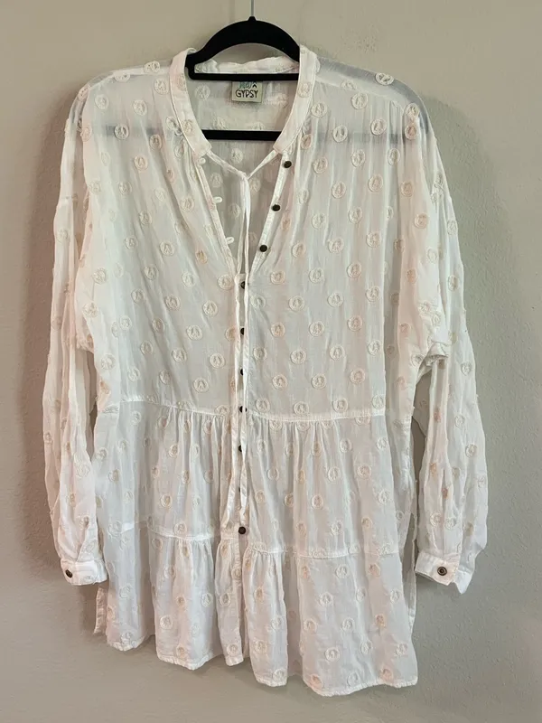 Jaded Gypsy Peace Be With You Embroidered Tunic Top Boho Lagenlook Size S/M - Image 2