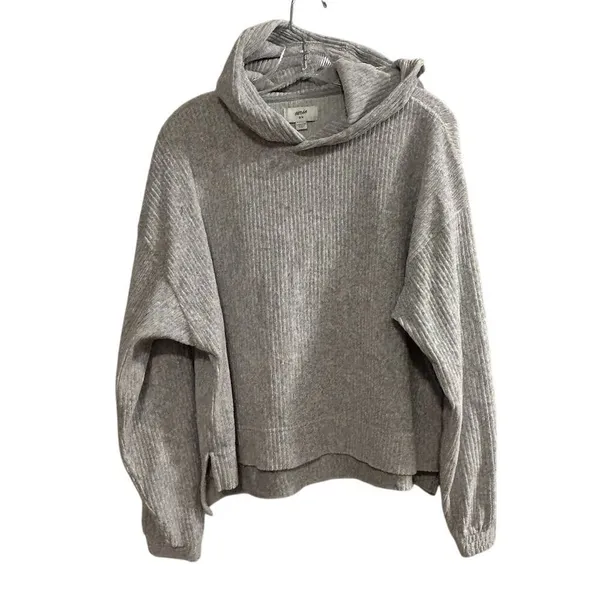 Aerie Women's Gray Ribbed Hoodie Sweatshirt Size M Relaxed Fit‎ - Image 2