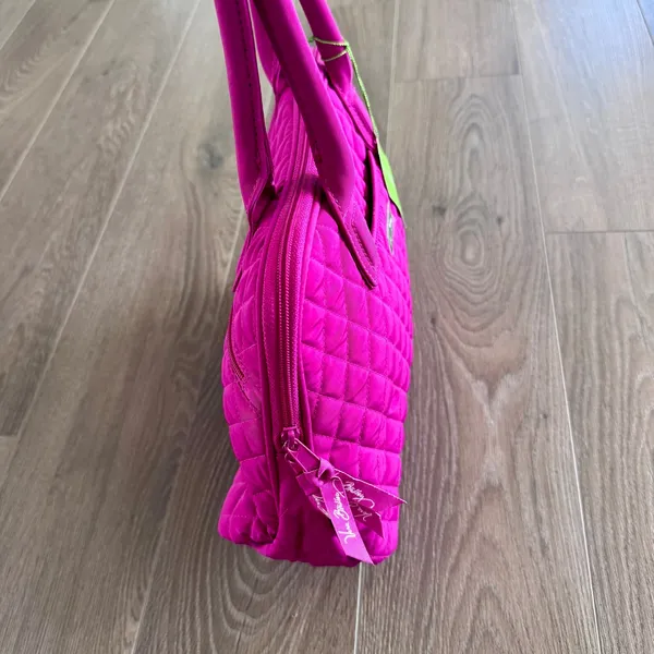 VTG Vera Bradley Zip Around Handbag Shoulder Bag Solid Magenta Quilted NEW - Image 4