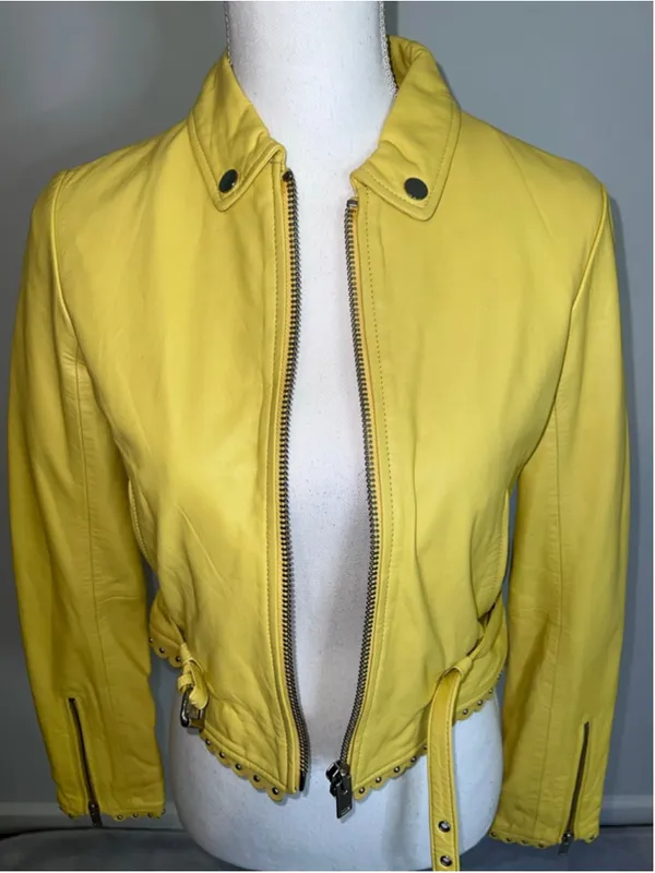 DOMA Yellow Lamb Leather Scalloped Cropped Jacket S - Image 8