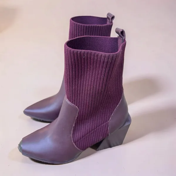 Steve Madden Sock Ankle Boots Pointed Toe Block Heel Booties Burgundy Women's 9 - Image 11
