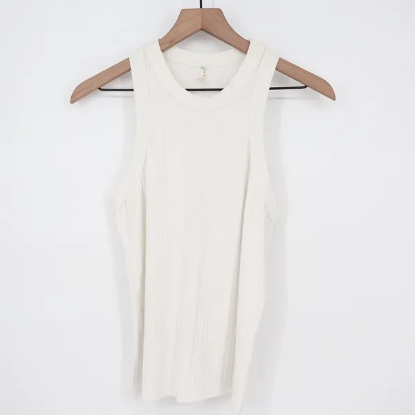 Free People Movement Tank Top Womens L White Ribbed Knit Round Neck Activewear - Image 2