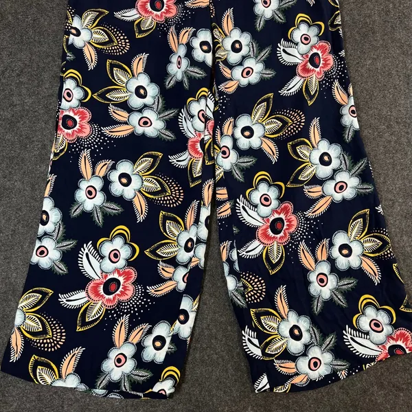 LOFT Floral Wide Leg Crop Pants Navy Blue Pink Yellow Rayon Size 10 NWT - Image 9