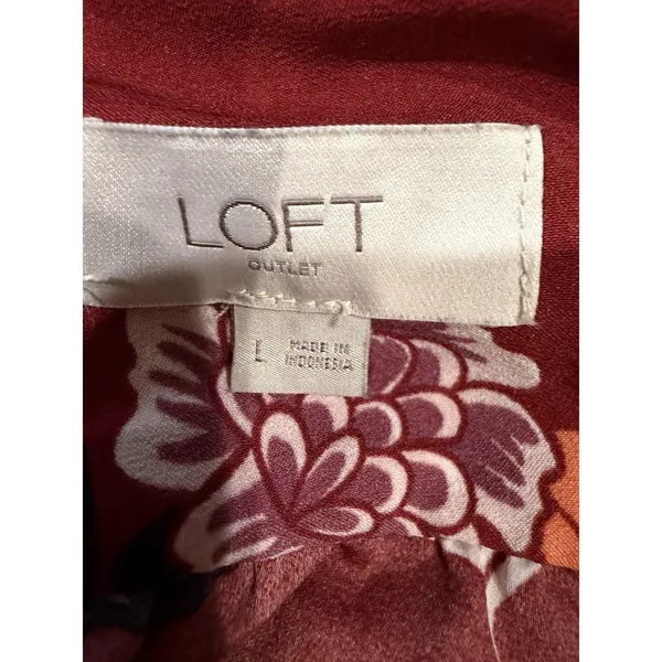 Ann Taylor LOFT Floral Long Sleeve Red Dress Size Large - Image 7