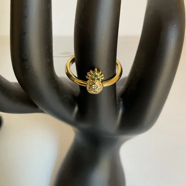 Gold-Plated Pineapple Necklace & Ring Set Sparkling Rhinestones Fashion Jewelry - Image 5