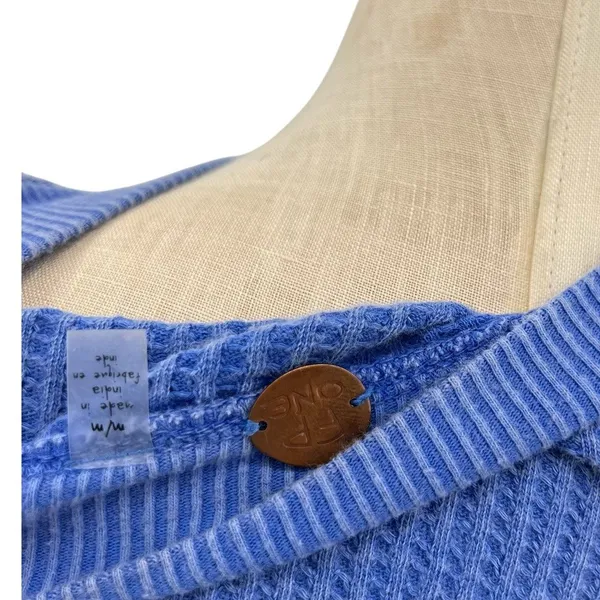 Free People FP One Cropped Interlaken Top Waffle Knit Long‎ Sleeve Blue Medium - Image 9