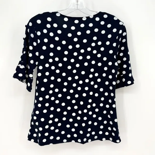 Boden Polka Dot Blouse Women 8 Navy Preppy Coastal Classic Feminine Modest Chic - Image 10