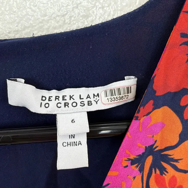 Derek Lam 10 Crosby Dress Womens 6 Orange Pink Floral Ruched Tiered Mini V-Neck - Image 4