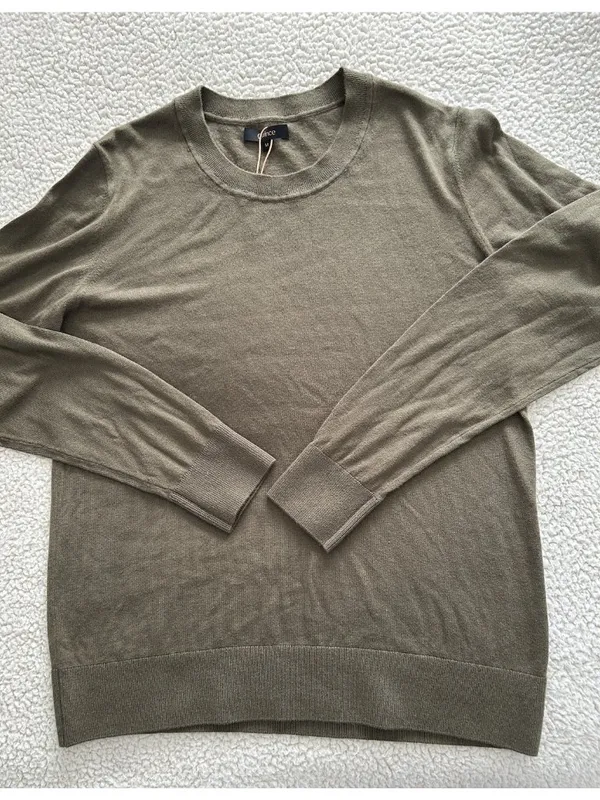 Quince Lightweight Cotton Cashmere Crew Neck Long Sleeve Sweater Olive Size M - Image 11