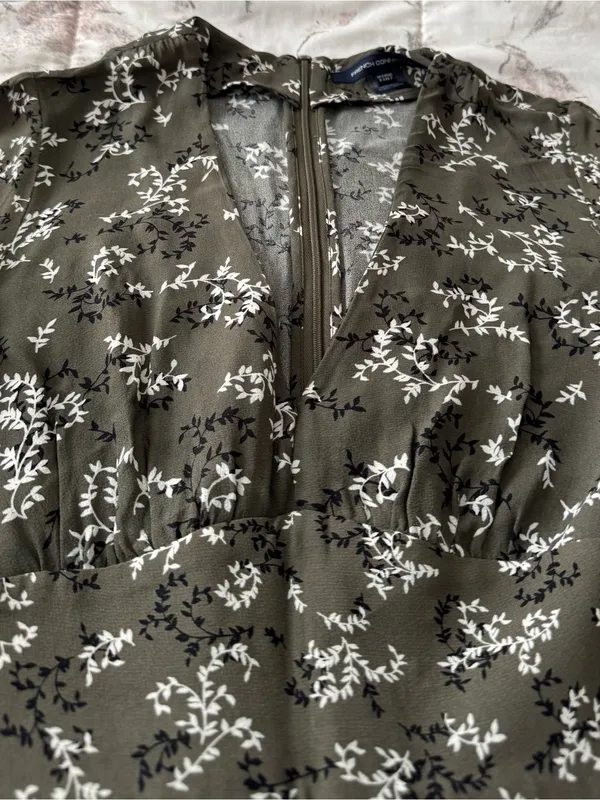 French Connection charcoal grey Floral Maxi Dress, size 2 faux wrap V-neck chic - Image 5
