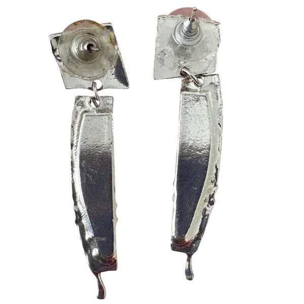 Mixed Metal Resin l Drop Earrings Silver Copper‎ Tone Geometric Dangles - Image 4