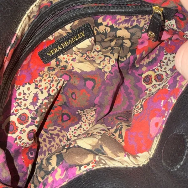 Vera Bradley Black Quilted Leather Satchel Floral Lining Shoulder Bag Classy - Image 3