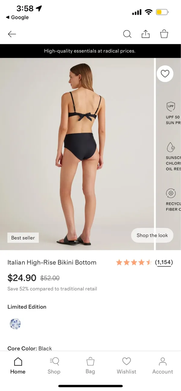 New Quince Italian High-Rise Bikini Bottom in Black Size Small - Image 6