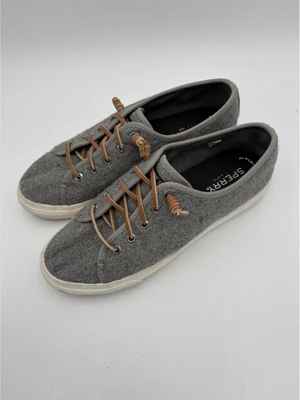 Sperry’s Womans Size 8 Cliffside Gray Wool Platform Sneakers with Brown Laces - Image 3