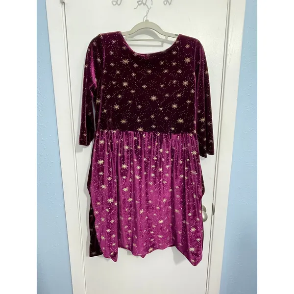 Celestial Purple Velvet Dress Small Gold Stars Whimsygoth Handmade Witchy - Image 6