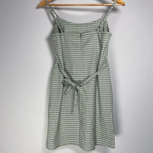 John Galt Plaid Shift Dress Mini White Gingham Preppy Pistachio Green Picnic - Image 6