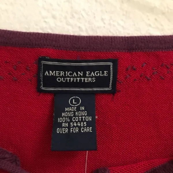 ‎American Eagle deadstock red cropped embroidered short sleeve sweater L - Image 5