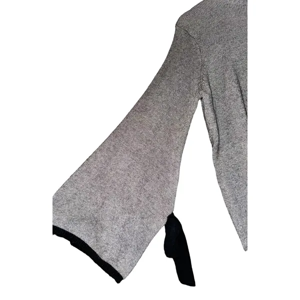 Allison Joy Gray Long Split‎ Tie Bell Sleeve Sweater Women Sz Large Feminine Bow - Image 2