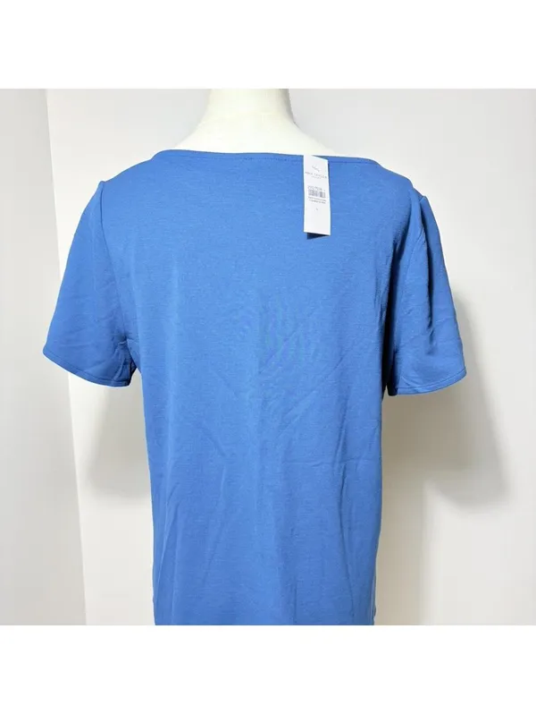 Ann Taylor Factory Blue Rayon T-Shirt with Cut-Out Sleeves, New with Tags - Image 4