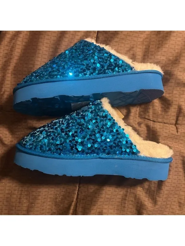 BearPaw Glittering Blue Sequin Slippers - Image 3