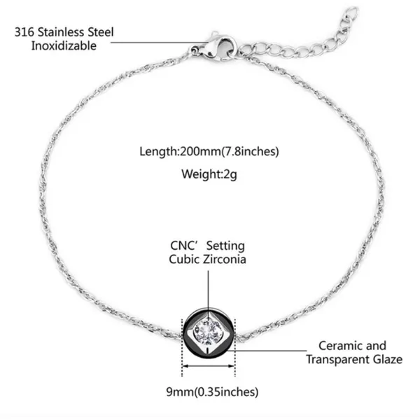 NEW Women's Bezel Simulated Diamond Gold-Plated Ceramic‎ Bracelet, Size 7.8+2" - Image 5
