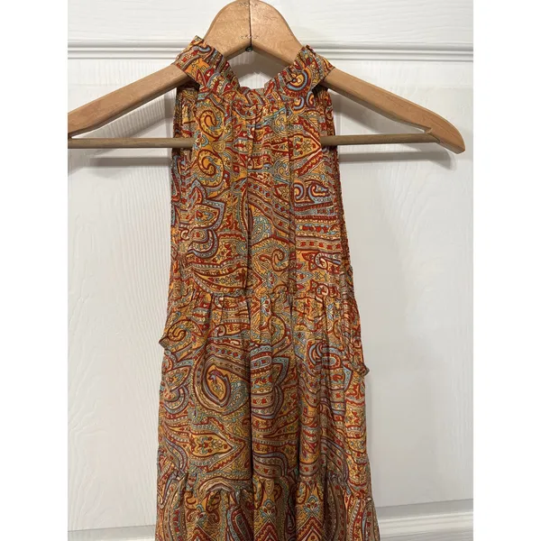 NWOT Rhea Made in India Silk Blend Paisley Halter Maxi Dress Boho Festival, S - Image 9