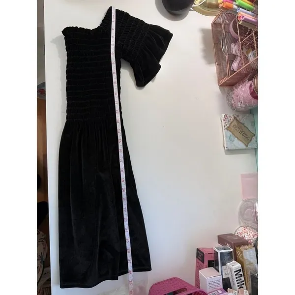 Urban Outfitters Womens Black Plush Velvet‎ Smocked Ruffle Sleeve Mini Dress XS - Image 9
