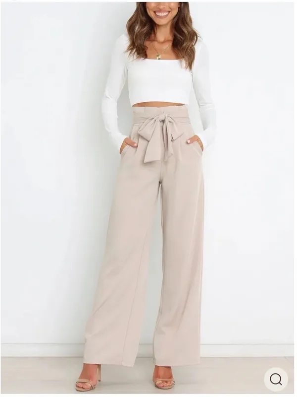 Petal & Pup Women’s Beige Wide Leg Tie-Front Pants Size 8 - Image 9