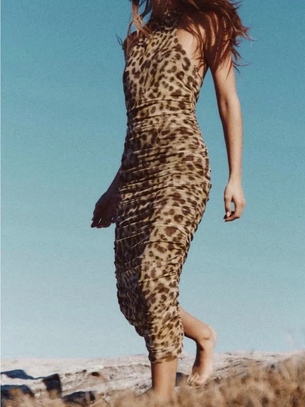 Zara Brown and Tan Leopard Halter Dress - Image 2